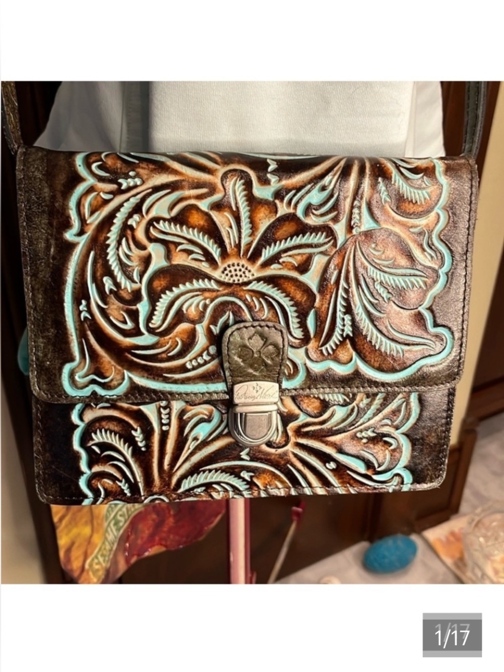 Patricia Nash New without tags  Crossbody bag  tooled Leather  bronze brown mint